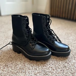 Black Marc Fisher Faux Leather Ankle Combat & Lace-Up Boots